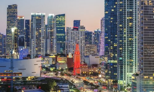 Vertical,View,Of,Miami,Downtown,At,Night